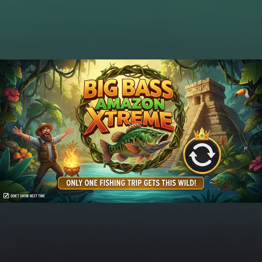 Big Bass Amazon Xtreme slot med fiskarkaraktär i Amazonas djungel, exotiska fiskar och tempelpyramid
