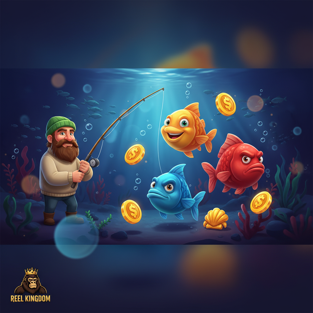 Big Bass 3 Little Fish slot med fiskare, tre färgglada fiskar och underwater tema med scatter-symboler och pengar-symboler