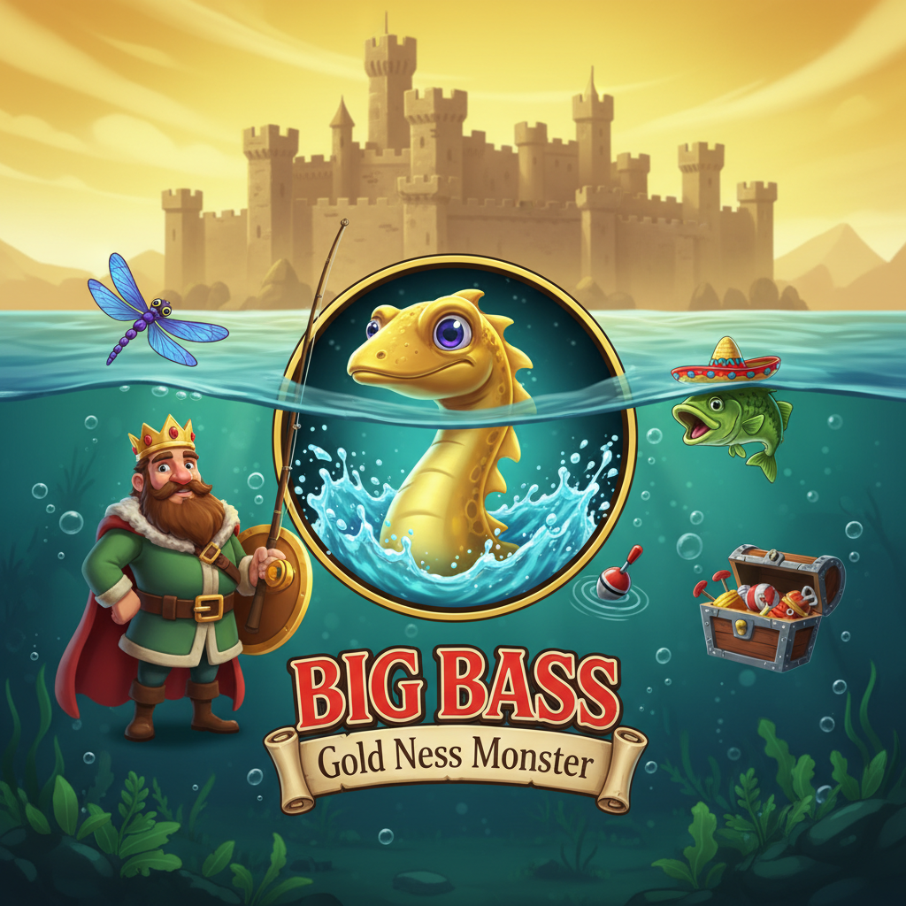 Big Bass and the Gold Ness Monster slot med fiskar-kung, guld Loch Ness-monster och medeltida slott under vatten
